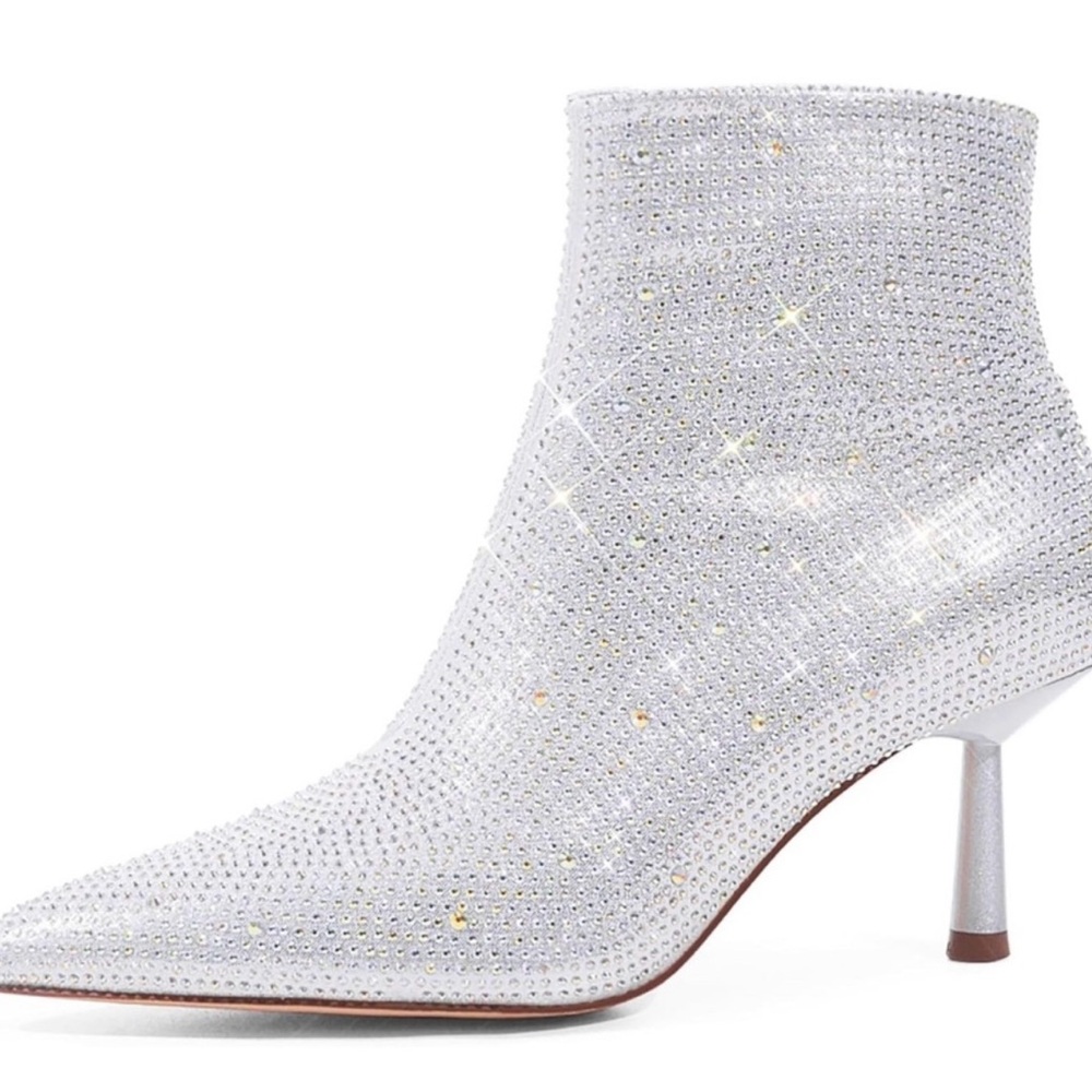 Modatope Brand New 3’ heel silver booties with gemstones all over!